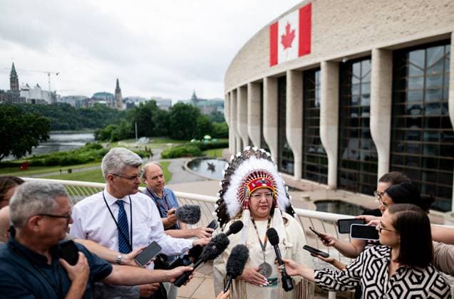 July 17, 2025, Gatineau, Qc, Canada: Assembly of First Nations Chief Cindy Woodhouse Nepinak speaks during the First Nations Summit at the Canadian Museum of History in Gatineau, Que., on Thursday, July 17, 2025. Gatineau Canada  - ZUMAc35_ 20250717_zaf_c35_014 Copyright: xSpencerxColbyx