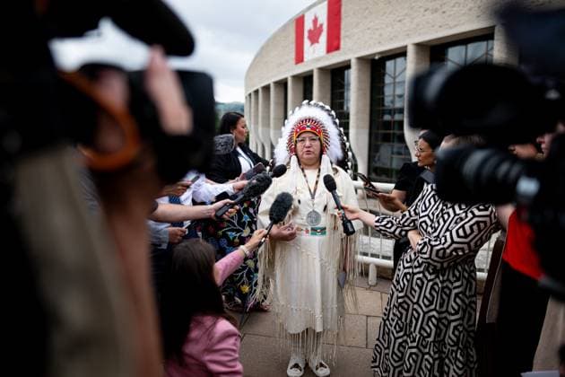 July 17, 2025, Gatineau, Qc, Canada: Assembly of First Nations Chief Cindy Woodhouse Nepinak speaks during the First Nations Summit at the Canadian Museum of History in Gatineau, Que., on Thursday, July 17, 2025. Gatineau Canada  - ZUMAc35_ 20250717_zaf_c35_018 Copyright: xSpencerxColbyx