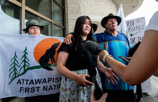 July 17, 2025, Gatineau, Qc, Canada: Protester Courtney Paulmartin of Okiniwak Youth Led Movement is overcome with emotion as she speaks to reporters during a protest on the property of the Canadian Museum of History in Gatineau, Que., on Thursday, July 17, 2025. Gatineau Canada  - ZUMAc35_ 20250717_zaf_c35_022 Copyright: xSpencerxColbyx
