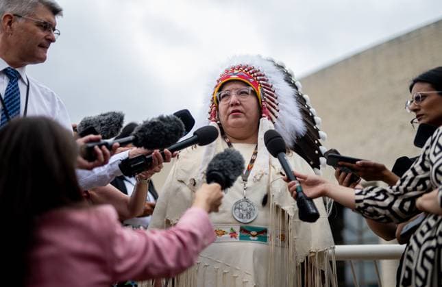 July 17, 2025, Gatineau, Qc, Canada: Assembly of First Nations Chief Cindy Woodhouse Nepinak speaks during the First Nations Summit at the Canadian Museum of History in Gatineau, Que., on Thursday, July 17, 2025. Gatineau Canada  - ZUMAc35_ 20250717_zaf_c35_029 Copyright: xSpencerxColbyx