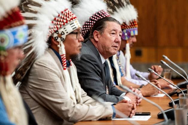 July 17, 2025, Ottawa, On, Canada: Senator Paul öÄuPJöÄÃ¹ Prosper looks on during a press conference on the sidelines of the First Nations Summit in Ottawa, on Thursday, July 17, 2025. Ottawa Canada  - ZUMAc35_ 20250717_zaf_c35_047 Copyright: xSpencerxColbyx