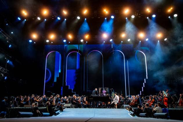 Film music composer Jung Jaeil and Janacek Philharmonic Ostrava perform during the third day of the 22nd international music festival Colours of Ostrava in Ostrava, Czech Republic, on July 18, 2025. (CTKxPhoto VladimirxPrycek) CTKPhotoP2025071807302  CTKPhotoP2025071807302
