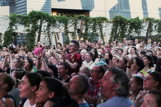 19 07 2025, Berlin Germany Public Viewing European Womens Football Championship in the BRLO beer garden