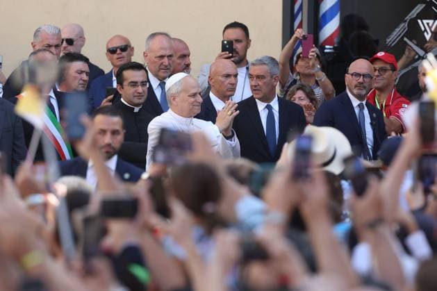 Albano Laziale, Italy, July 20, 2025: Pope Leo XIV arrives at the Cathedral of San Pancrazio in Albano Laziale to celebrate Sunday Mass before hundreds of faithful.  Copyright: xmarcoxiacobuccix xipa-agency.netx xmarcoxiacobuccix IPA_Agency_IPA60630828