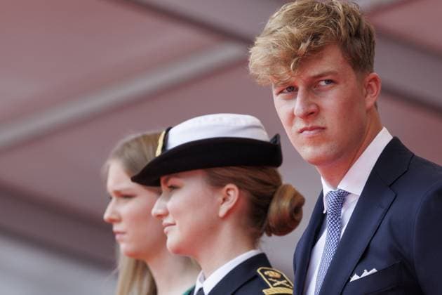 Princess Eleonore, Crown Princess Elisabeth and Prince Emmanuel pictured during the military and civilian parade on the Belgian National Day, in Brussels, Monday 21 July 2025. This parade pays tribute to our country s security and emergency services, such as the army, police, fire brigade or civil protection. POOL  NICOLASxMAETERLINCK 129720158