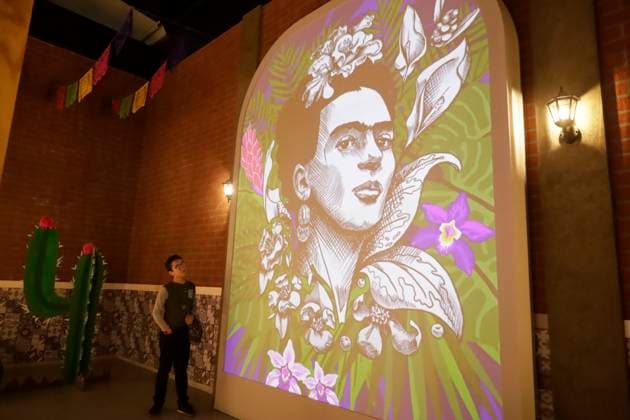 A person takes a tour during the Frida Kahlo: The life of an icon Immersive Biography exhibition at Espacio Alter. on July 22, 2025 in Mexico City, Mexico. Mexico City Mexico - ZUMAe321 20250722_zia_e321_001 Copyright: xLuisxBarronx