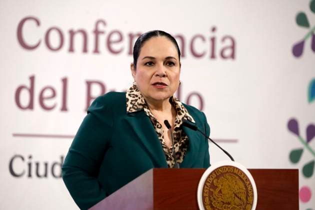 Mexico™s President Claudia Sheinbaum Holds Briefing Director of the Institute to Return Stolen Goods to the People, Monica Fernandez Balboa speaks during a briefing conference at National Palace. on July 24, 2025 in Mexico City, Mexico. (Photo by Luis Barron Eyepix Group) Copyright: xLuisxBarronx xEyepixxGroupx LB_24072025_162350