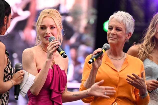 July 24, 2025, Mexico City, Ciudad de Mexico, Mexico: Lindsay Lohan and Jamie Lee Curtis are interview during the purple carpet for Freakier Friday movie at Cinepolis Toreo Parque Central. on July 24, 2025 in Mexico City, Mexico. Mexico City Mexico - ZUMAe321 20250724_zea_e321_134 Copyright: xCarlosxTischlerx
