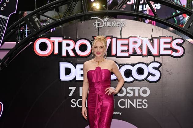 July 24, 2025, Mexico City, Ciudad de Mexico, Mexico: Actress Lindsay Lohan poses for photos during the purple carpet for Freakier Friday movie at Cinepolis Toreo Parque Central. on July 24, 2025 in Mexico City, Mexico. Mexico City Mexico - ZUMAe321 20250724_zea_e321_020 Copyright: xCarlosxTischlerx