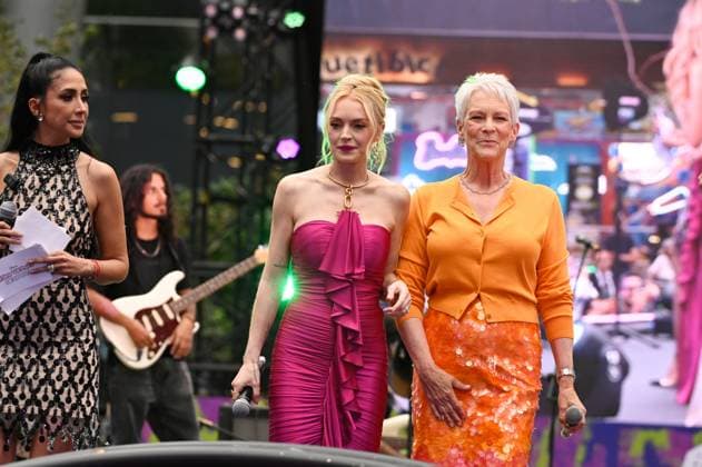 July 24, 2025, Mexico City, Ciudad de Mexico, Mexico: Lindsay Lohan and Jamie Lee Curtis are interview during the purple carpet for Freakier Friday movie at Cinepolis Toreo Parque Central. on July 24, 2025 in Mexico City, Mexico. Mexico City Mexico - ZUMAe321 20250724_zea_e321_066 Copyright: xCarlosxTischlerx