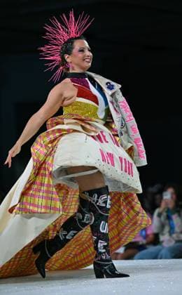 Designer Margaret Kidwell wears her design entry as she walk down the runway at the 11th Annual Her Universe Fashion Show during Comic-Con at the Seaport Ballroom of the Manchester Grand Hyatt in San Diego, California on Thursday, July 24, 2025. The fan-favorite event showcases work from designers across the country competing for the opportunity to design an exclusive apparel collection with Her Universe.  SDI20250724153 CHRISxCHEW