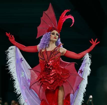 Designer Leah Mednick shows off her outfit at the 11th Annual Her Universe Fashion Show during Comic-Con at the Seaport Ballroom of the Manchester Grand Hyatt in San Diego, California on Thursday, July 24, 2025. The fan-favorite event showcases work from designers across the country competing for the opportunity to design an exclusive apparel collection with Her Universe.  SDI20250724133 CHRISxCHEW