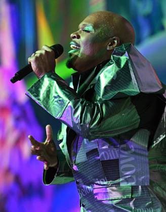 Broadway actor and singer Michael James Scott performs at the 11th Annual Her Universe Fashion Show during Comic-Con at the Seaport Ballroom of the Manchester Grand Hyatt in San Diego, California on Thursday, July 24, 2025. The fan-favorite event showcases work from designers across the country competing for the opportunity to design an exclusive apparel collection with Her Universe.  SDI20250724155 CHRISxCHEW
