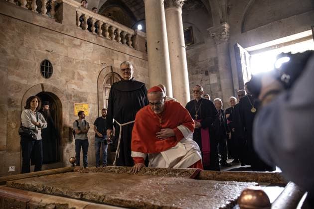 Pope Francis is commemorated in Jerusalem JERUSALEM - APRIL 23: Cardinal Latin Patriarch of Jerusalem Pierbattista Pizzaballa attends the ceremony as Christians gathered at the Church of the Resurrection to commemorate the death of Pope Francis in East Jerusalem on April 23, 2025. Kudüs Palestinian Territory, Occupied. Editorial use only. Please get in touch for any other usage.  Copyright: x2025xAnadoluxMostafaxAlkharoufx