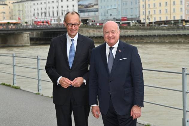 Bundeskanzler Friedrich Merz, Bundeskanzler Christian Stocker, 2025, Salzburg, Manfred Siebinger *** Federal Chancellor Friedrich Merz, Federal Chancellor Christian Stocker, 2025, Salzburg, Manfred Siebinger