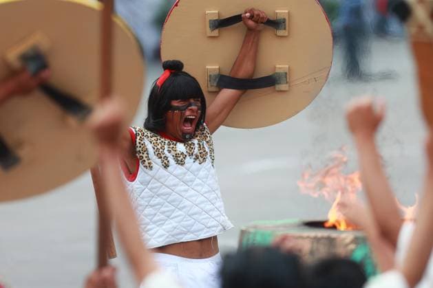 Mass performance for Mexico Tenochtitlan anniversary in Mexico City MEXICO CITY, MEXICO - JULY 26: An actor takes part in a mass performance marking the 700th anniversary of the foundation of Mexico -Tenochtitlan, at Zocalo main square, in Mexico City, Mexico on July 26, 2025. Hundreds of dancers and actors took part in a mass performance to mark the 700th anniversary of the foundation of Mexico -Tenochtitlan (The ancient capital city of the Mexica empire) Daniel Cardenas Anadolu Mexico City Mexico. Editorial use only. Please get in touch for any other usage.  Copyright: x2025xAnadoluxDanielxCardenasx