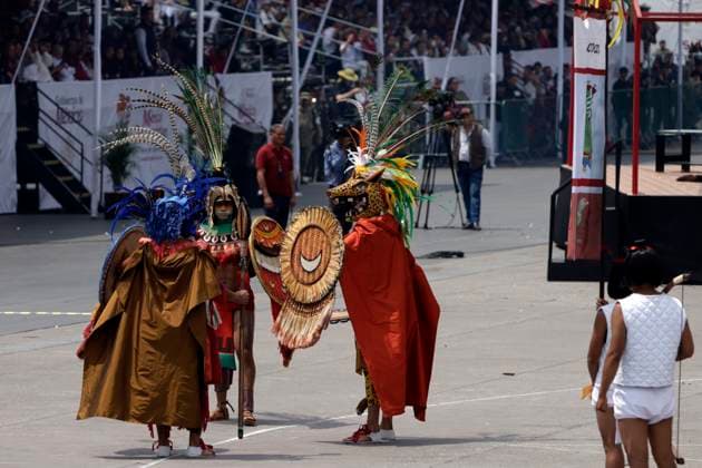 Actors performing during the ceremony for 700th Anniversary of the Tenochtitlan Foundation at main square Zocalo. on July 26, 2025, in Mexico City, Mexico. Mexico City Mexico - ZUMAe321 20250726_zia_e321_022 Copyright: xLuisxBarronx