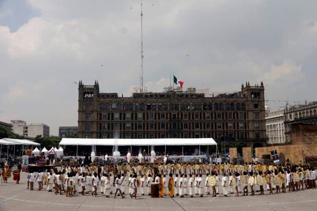 Actors performing during the ceremony for 700th Anniversary of the Tenochtitlan Foundation at main square Zocalo. on July 26, 2025, in Mexico City, Mexico. Mexico City Mexico - ZUMAe321 20250726_zia_e321_025 Copyright: xLuisxBarronx