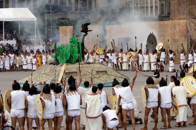 Actors performing during the ceremony for 700th Anniversary of the Tenochtitlan Foundation at main square Zocalo. on July 26, 2025, in Mexico City, Mexico. Mexico City Mexico - ZUMAe321 20250726_zia_e321_030 Copyright: xLuisxBarronx