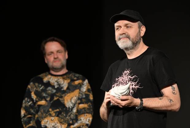 Lukas Moodysson, Swedish poet, novelist, film director and non-conformist, one of the most prominent personalities of the local culture in general, receives the ACFK Annual Award within the 51st Summer Film School in Uherske Hradiste, Czech Republic, July 27, 2025. On the left is programme director Jan Jilek. (CTKxPhoto DaliborxGluck) CTKPhotoP2025072705403  CTKPhotoP2025072705403