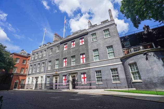 10 Downing Street Decorated With England Flags to celebrate Lionesses Euro 2025 Victory, London, 28 July 2025 London 28 July 2025. The facade of 10 Downing Street is decorated With England flags and bunting after the England women football team, the Lionesses victory against Spain at the Euro 2025 championships in Basel Switzerland on Sunday 27 July, Credit:Amer Ghazzal Avalon  Copyright: xAmerxGhazzalx xAvalonx 1026273280