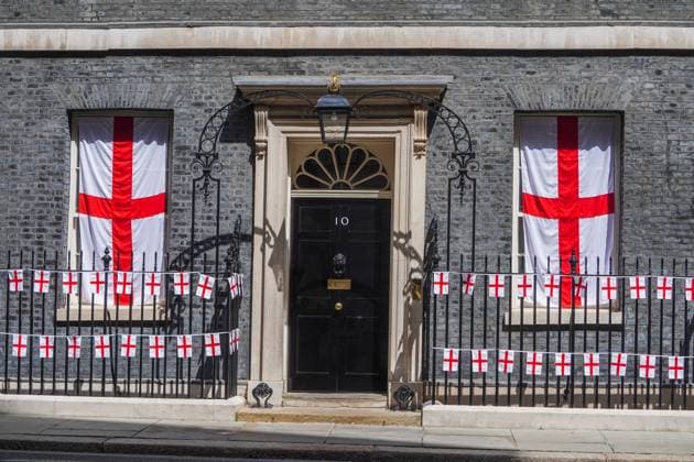 10 Downing Street Decorated With England Flags to celebrate Lionesses Euro 2025 Victory, London, 28 July 2025 London 28 July 2025. The facade of 10 Downing Street is decorated With England flags and bunting after the England women football team, the Lionesses victory against Spain at the Euro 2025 championships in Basel Switzerland on Sunday 27 July, Credit:Amer Ghazzal Avalon  Copyright: xAmerxGhazzalx xAvalonx 1026273558
