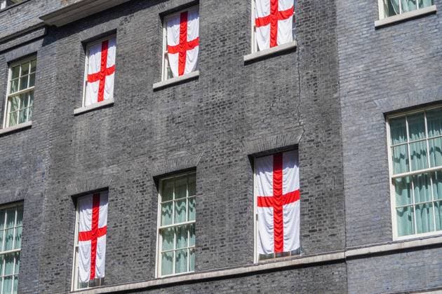 10 Downing Street Decorated With England Flags to celebrate Lionesses Euro 2025 Victory, London, 28 July 2025 London 28 July 2025. The facade of 10 Downing Street is decorated With England flags and bunting after the England women football team, the Lionesses victory against Spain at the Euro 2025 championships in Basel Switzerland on Sunday 27 July, Credit:Amer Ghazzal Avalon  Copyright: xAmerxGhazzalx xAvalonx 1026273681
