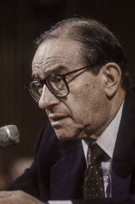 Alan Greespan Testifes On Capitol Hill January 1, 1989 - Washington, District of Columbia, U.S - Alan Greenspan Chairman Of The Federal Reserve testifies at Congressional hearing ..Photo taken 1989 no exact date Copyright: xMarkxReinsteinx