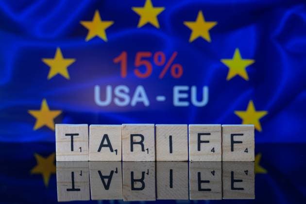 US - EU - Trade Tariff - Photo Illustration The EU and the US agree on a trade-tariff deal with a 15% tariff for the vast majority of EU products, as seen in this photo illustration in Brussels, Belgium, on July 28, 2025. Brussels Belgium  Copyright: xJonathanxRaax originalFilename: raa-usaeutra250728_np4FK.jpg
