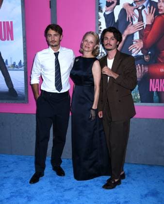 July 28, 2025, New York, Ny, United States: Brandon Thomas Lee, Pamela Anderson, and Dylan Jagger Lee attend the US Premiere of The Naked Gun at SVA Theater in New York. July 28, 2025. New York United States - ZUMAp281 20250728_zea_p281_018 Copyright: xPhotoxImagexPressx