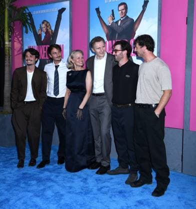 July 28, 2025, New York, Ny, United States: Dylan Jagger Lee, Brandon Thomas Lee, Pamela Anderson, Liam Neeson, Daniel Neeson and Micheal Neeson attend the US Premiere of The Naked Gun at SVA Theater in New York. July 28, 2025. New York United States - ZUMAp281 20250728_zea_p281_030 Copyright: xPhotoxImagexPressx
