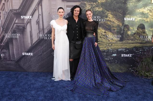 28 July 2025 . Los Angeles, California - Hermione Corfield, Jamie Roy, Harriet Slater At Outlander: Blood of my Blood Premiere Event held at DGA Theater Complex in Los Angeles. Los Angeles USA - ZUMAa123 20250728_zaa_a123_066 Copyright: xFSx