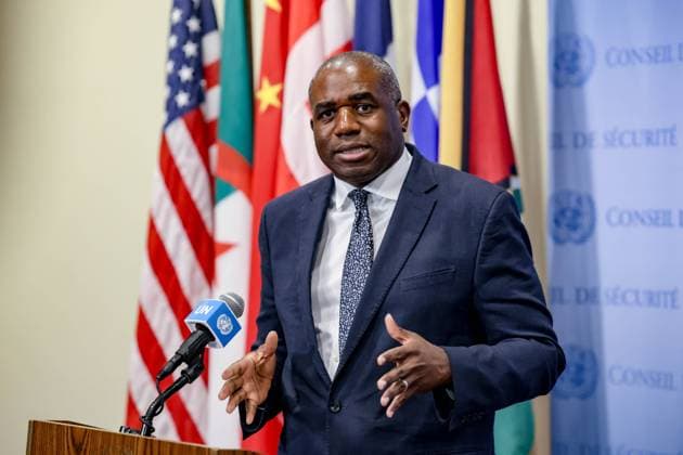 News Bilder des Tages July 29, 2025, New York, New York, USA: DAVID LAMMY, UK Foreign Secretary, speaks at the Security Council stakeout, confirming PM KEIR STARMERÃ¢â‚¬â ¢s plan to recognize Palestinian statehood at UNGA80, aiming to press for a ceasefire and avert famine escalation going further. New York USA - ZUMAo116 20250729_znp_o116_032 Copyright: xBiancaxOterox