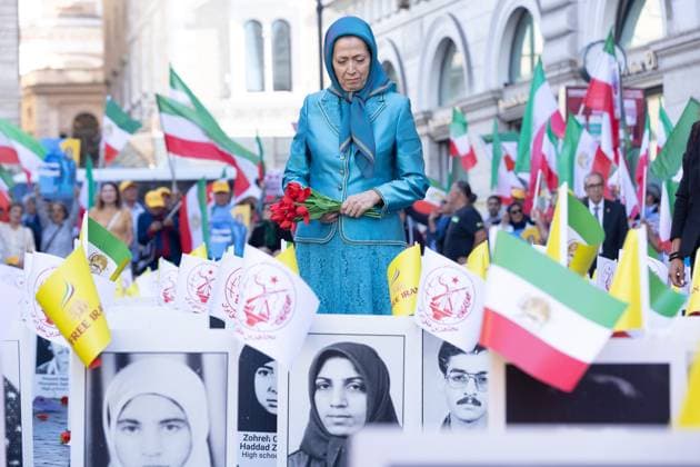 Rome, Italy Rome, Italy: Maryam Rajavi, President of the National Council of Resistance of Iran, pays tribute in Rome to the political prisoners killed by the Iranian regime in 1988 Rome Italy  - ZUMAp169 20250730_zea_p169_455 Copyright: xMatteoxNardonex