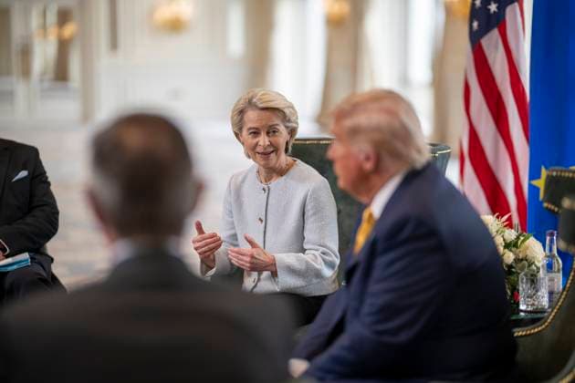 July 27, 2025, Turnberry, Scotland, UK:President Donald J. Trump participates in a Bilateral with the President of the European Commission Ursula von der Leyen at the Trump Turnberry golf course in Turnberry, Scotland, Friday, July 27, 2025. Turnberry UK - ZUMAz03_ 20250727_shc_z03_079 Copyright: xWhitexHousex