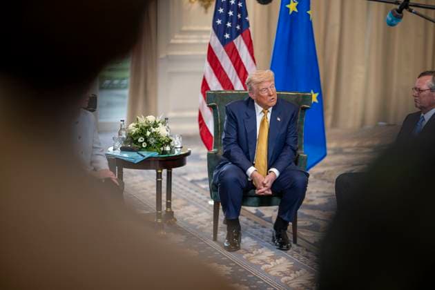 July 27, 2025, Turnberry, Scotland, UK:President Donald J. Trump participates in a Bilateral with the President of the European Commission Ursula von der Leyen at the Trump Turnberry golf course in Turnberry, Scotland, Friday, July 27, 2025. Turnberry UK - ZUMAz03_ 20250727_shc_z03_077 Copyright: xWhitexHousex