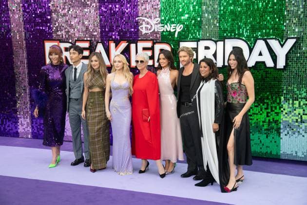Freakier Friday UK Premiere Arrivals at Odeon Luxe, Leicester Square, London, UK (L-R) - Producer Kiristin Burr, Manny Jacinto, Julia Butters, Lindsay Lohan, Jamie Lee Curtis, Sophia Hammons, Chad Michael Murray, Director Nisha Ganatra and Jordan Weiss attends The Freakier Friday UK Premiere at Odeon Luxe, Leicester Square, London, England, UK on Thursday 31 July, 2025., Credit:Justin Ng Avalon UK, England, London, Odeon Luxe, Leicester Square Copyright: xJustinxNgx xAvalonx 1027011028