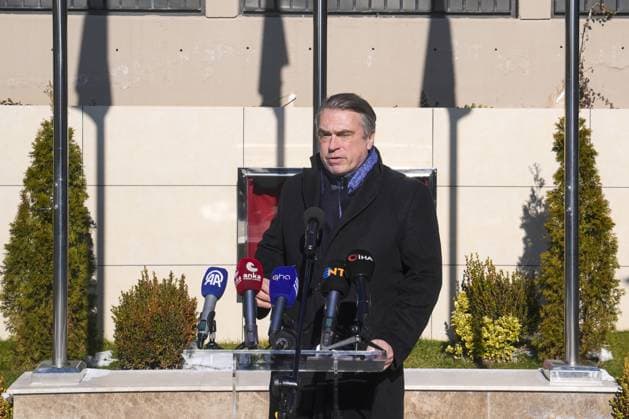 Embassy of Ukraine in Ankara held commemoration program for the third anniversary of Ukraine war ANKARA, TURKIYE - FEBRUARY 24: Head of the European Union (EU) Delegation to Turkiye Ambassador Thomas Hans Ossowski makes a speech during commemoration program for the third anniversary of the war between Ukraine and Russia organized by the Embassy of Ukraine in Ankara, Turkiye on February 24, 2025. Diplomatic and military representatives of many European countries attended the event. Ankara Turkey. Editorial use only. Please get in touch for any other usage.  Copyright: x2025xAnadoluxMuhammedxSelimxKorkutatax