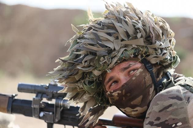 RUSSIA, FEODOSIA - AUGUST 1, 2025: A serviceman of the 56th Guards Air Assault Regiment of the Russian Airborne Troops takes part in firearms training, marking the forthcoming 95th anniversary of the Airborne Forces. Sergei Malgavko TASS  82872104