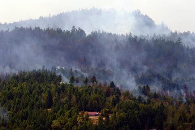 August 3, 2025, Coombs, Bc, CAN: Homes are threatened below the Wesley Ridge wildfire on the north side of Cameron Lake off Highway 4 near Coombs, B.C., on Sunday, August 3, 2025. Coombs CAN  - ZUMAc35_ 20250803_zaf_c35_126 Copyright: xChadxHipolitox