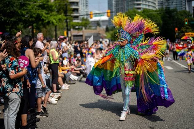 August 3, 2025, Vancouver, Bc, CANADA: A performer marches during the Vancouver Pride Parade in Vancouver, B.C., Sunday, Aug. 3, 2025. Vancouver CANADA  - ZUMAc35_ 20250803_zaf_c35_144 Copyright: xEthanxCairnsx