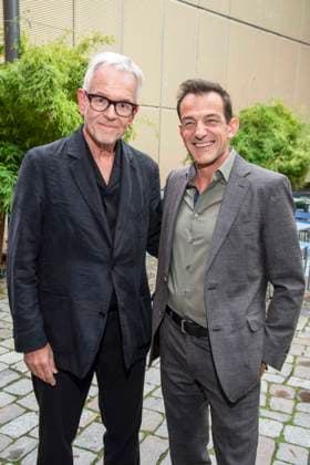 abb Oliver Reese Intendant Berliner Emsemble and Hans Werner Meyer Actor on the occasion of the German premiere of the play Vanja by the Komoedie am Kurfuerstendamm at the Neues Haus of the Berliner Ensemble on August 03, 2025 in Berlin Berlin Germany