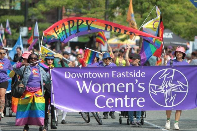 August 3, 2025, Vancouver, British Columbia, Canada: Womens Centre tem in vancouver pride parade Vancouver Canada - ZUMAa223 20250803_zip_a223_037 Copyright: xMazyarxAsadix
