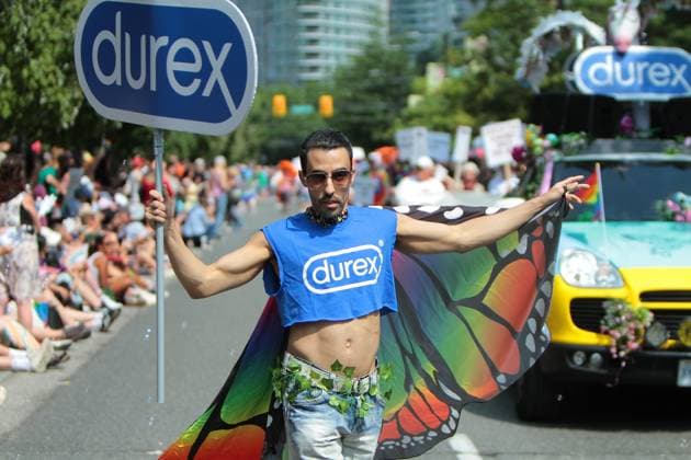 August 3, 2025, Vancouver, British Columbia, Canada: Durex tem in vancouver pride parade Vancouver Canada - ZUMAa223 20250803_zip_a223_049 Copyright: xMazyarxAsadix