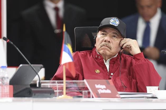 ALBA-TCP Summit in Caracas CARACAS, VENEZUELA - DECEMBER 14: Nicaragua s President Daniel Ortega (R) looks on during the opening session of the XXIV ALBA-TCP Summit in Caracas on December 14, 2024. The Bolivarian Alliance for the Peoples of Our America (ALBA) celebrates its 20th anniversary in a regional context where its influence is increasingly diminishing. The summit, originally planned in Havana where the founding document was signed, was moved to the Venezuelan capital at the peak of an economic crisis that is hitting Cuba. Caracas Venezuela. Editorial use only. Please get in touch for any other usage.  Copyright: x2025xAnadoluxPedroxRancesxMatteyx