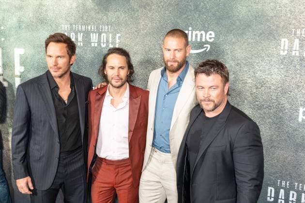 August 4, 2025, Bronx, New York, USA: Chris Pratt, Taylor Kitsch, Tom Hopper and Luke Hemsworth attend premiere of Amazon Prime Video series The Terminal List: Dark Wolf at Regal Times Square in New York, NY on August 4, 2025 Bronx USA - ZUMAr339 20250804_znp_r339_136 Copyright: xLevxRadinx