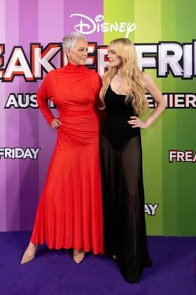 FREAKIER FRIDAY AUSTRALIAN PREMIERE, Jamie Lee Curtis and Lindsay Lohan pose for a photo during the Australian premiere of Disney™s Freakier Friday at Westfield Bondi Junction in Sydney, Tuesday, August 5, 2025. ( NO ARCHIVING SYDNEY NEW SOUTH WALES AUSTRALIA  Copyright: xSTEVENxMARKHAMx 20250805133382802390