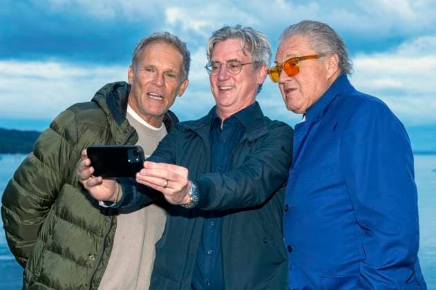 Christian Tramitz, Matthias Helwig and Michael Brandner at the premiere of two new episodes of the ARD early evening series Hubert ohne Staller at the Open Air Starnberg 2025 in the open-air cinema at the Seebad Starnberg, 05 08 2025 Foto:xN.xKolinzx xFuturexImagex hubert_5887
