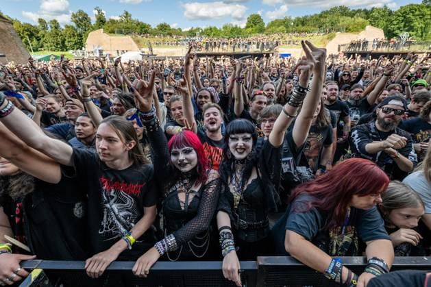 American industrial metal band Dope fans at the 28th Brutal Assault extreme music festival in Josefov fortress near Jaromer, Nachod district, Hradec Kralove Region, Czech Republic, August 6, 2025. (CTKxPhoto DavidxTanecek) CTKPhotoP2025080605369  CTKPhotoP2025080605369