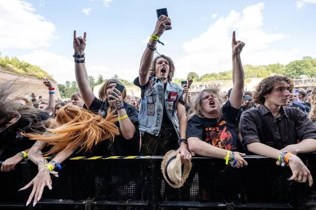 American industrial metal band Dope fans at the 28th Brutal Assault extreme music festival in Josefov fortress near Jaromer, Nachod district, Hradec Kralove Region, Czech Republic, August 6, 2025. (CTKxPhoto DavidxTanecek) CTKPhotoP2025080605375  CTKPhotoP2025080605375